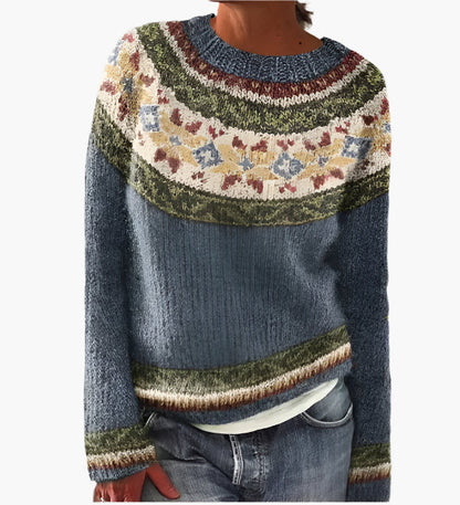 Women's Retro-Style Knitted Sweater, Casual Vintage Pullover for Autumn Winter