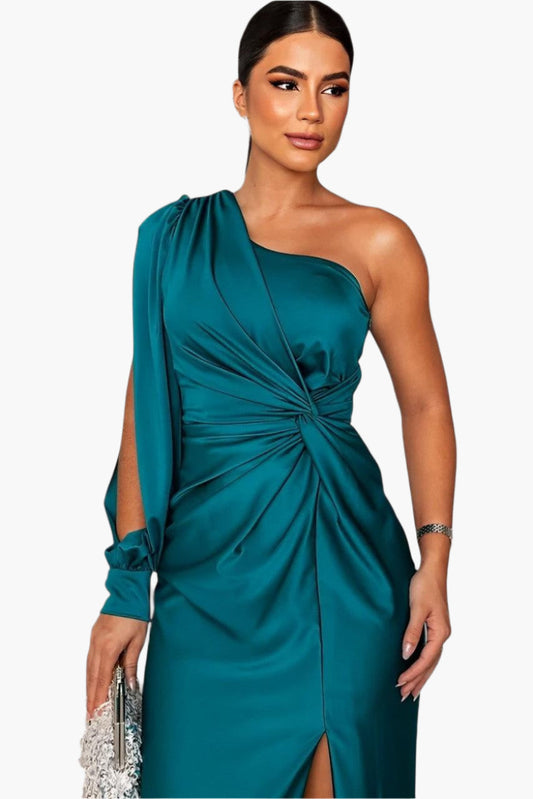 Women's One-Shoulder Ruched Evening Dress – Elegant Formal Gown for Special Occasions