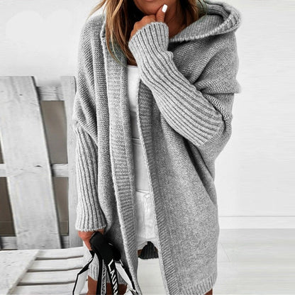 Women's Cozy Hooded Open Front Cardigan – Stylish Oversized Knit for Fall and Winter
