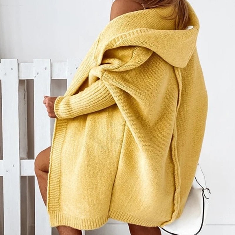 Women's Cozy Hooded Open Front Cardigan – Stylish Oversized Knit for Fall and Winter