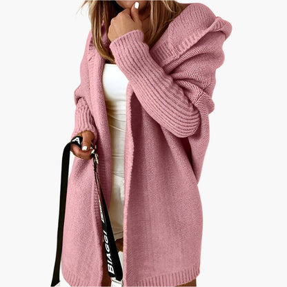 Women's Cozy Hooded Open Front Cardigan – Stylish Oversized Knit for Fall and Winter