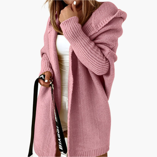 Women's Cozy Hooded Open Front Cardigan – Stylish Oversized Knit for Fall and Winter