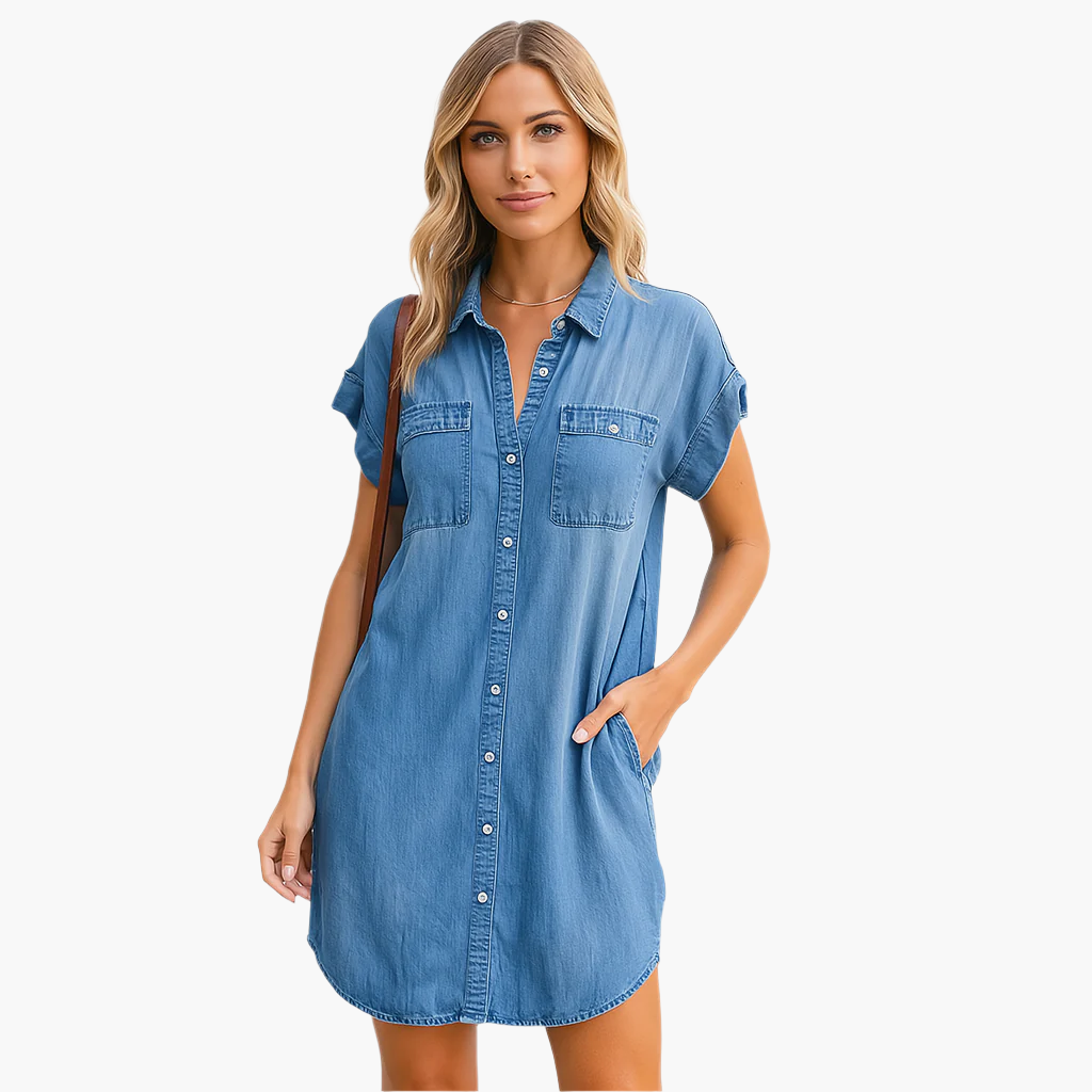 Women's Casual Denim Shirt Dress Button Down Relaxed Fit Everyday Style