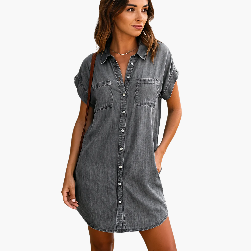 Women's Casual Denim Shirt Dress Button Down Relaxed Fit Everyday Style