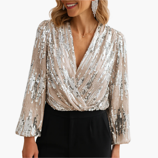 Women's Sequin Wrap Blouse Elegant Party Slim Fit Top