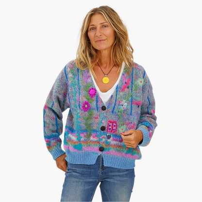 Women's Artistic Boho Knit Cardigan Sweater – Casual Statement Layer for Winter and Fall