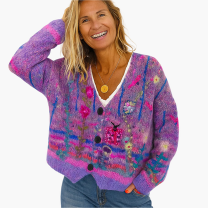 Women's Artistic Boho Knit Cardigan Sweater – Casual Statement Layer for Winter and Fall