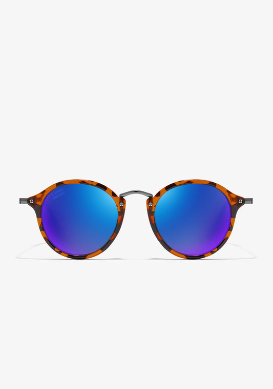 Liam – Unisex Round Tortoise Shell Sunglasses with Polarized Blue Mirrored Lenses