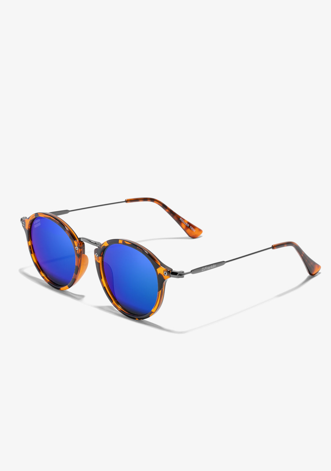 Liam – Unisex Round Tortoise Shell Sunglasses with Polarized Blue Mirrored Lenses