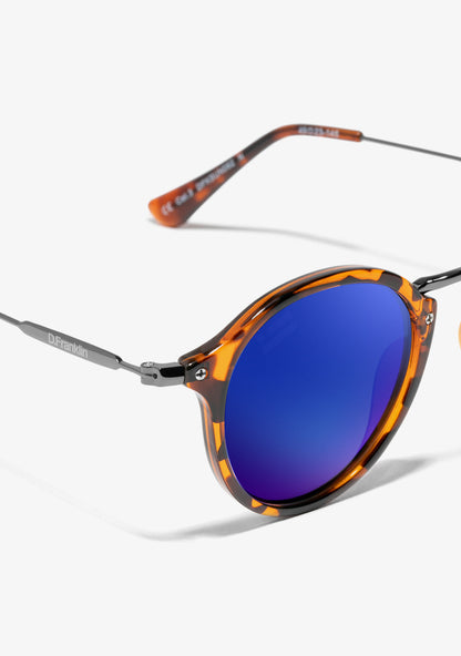 Liam – Unisex Round Tortoise Shell Sunglasses with Polarized Blue Mirrored Lenses