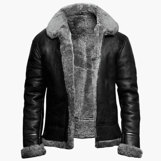 Men's Classic Shearling-Lined Leather Aviator Winter Jacket – Stylish & Durable Outerwear