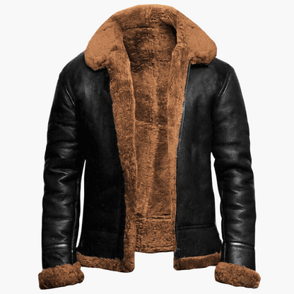 Men's Classic Shearling-Lined Leather Aviator Winter Jacket – Stylish & Durable Outerwear
