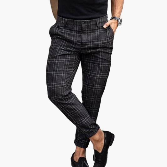 Men's Checkered Slim Fit Stretchy Chino Pants for Business and Casual Style