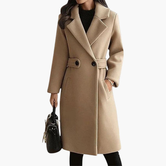 Women's Classic Long Belted Winter Overcoat - Elegant Tailored Dress Coat