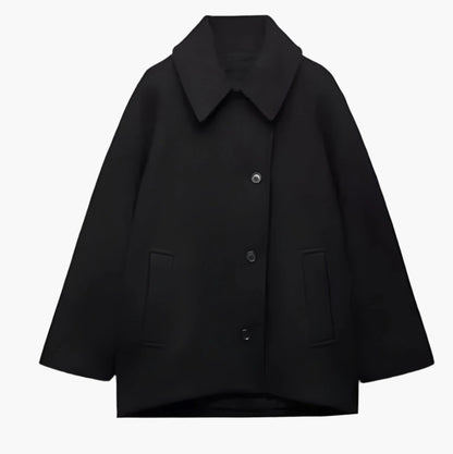 Women's Oversized Double-Breasted Wool Blend Coat – Boxy Fit, Classic Lapel, Chic Urban Style