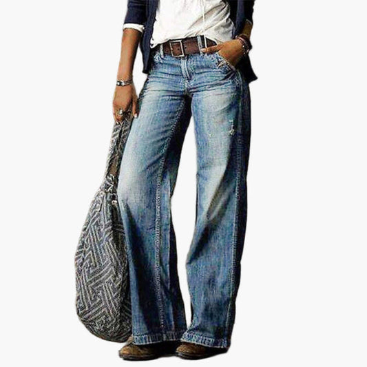 Women's High Waist Wide Leg Jeans Vintage Style Casual Denim