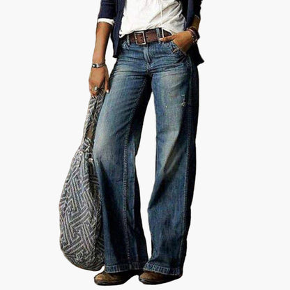 Women's High Waist Wide Leg Jeans Vintage Style Casual Denim