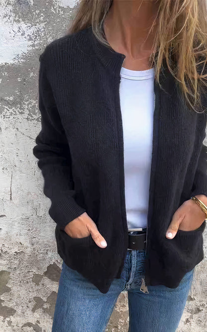 Women's Zip-Up Knit Cardigan Jacket – Stylish Everyday Layering Sweater