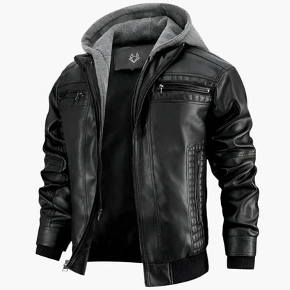 Men's Hooded Leather Jacket – Modern Biker Style for Everyday and Casual Wear