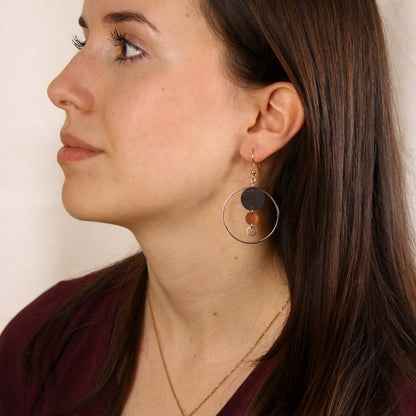 Holly – Women's Bohemian Dangle Earrings with Layered Wooden Discs and Gold Hoop Accents