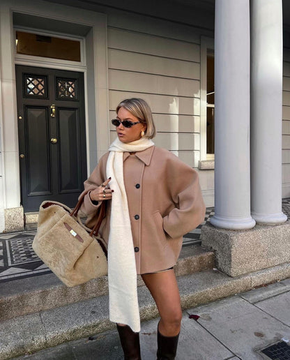 Women's Oversized Double-Breasted Wool Blend Coat – Boxy Fit, Classic Lapel, Chic Urban Style