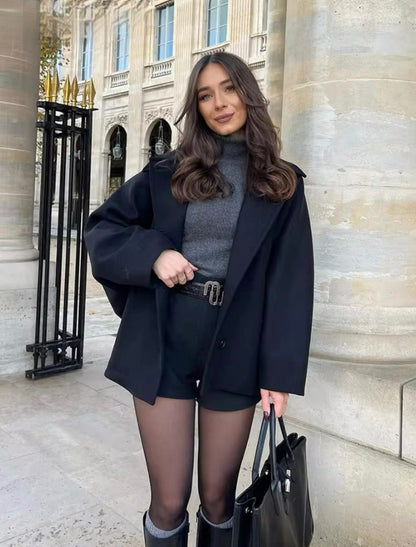 Women's Oversized Double-Breasted Wool Blend Coat – Boxy Fit, Classic Lapel, Chic Urban Style