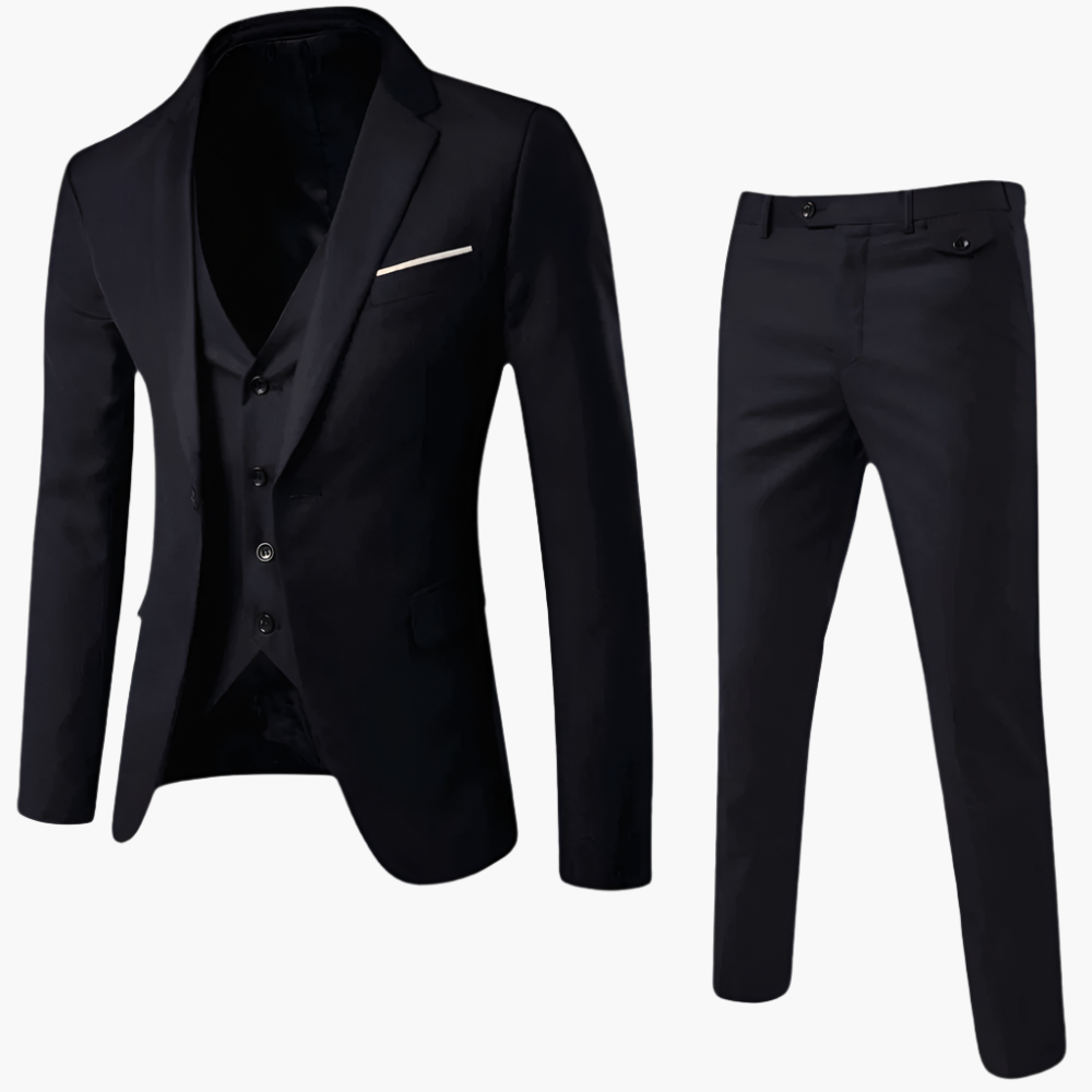 Men's Three-Piece Formal Slim Fit Suit with Vest – Ideal for Weddings and Business