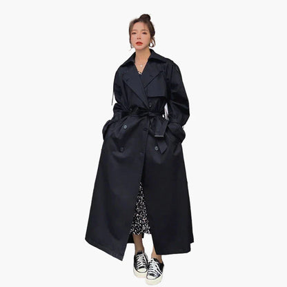 Women's Oversized Classic Trench Coat - Double-Breasted Long Casual Outerwear