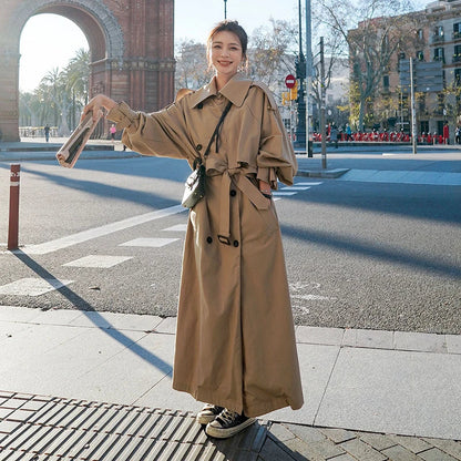 Women's Oversized Classic Trench Coat - Double-Breasted Long Casual Outerwear