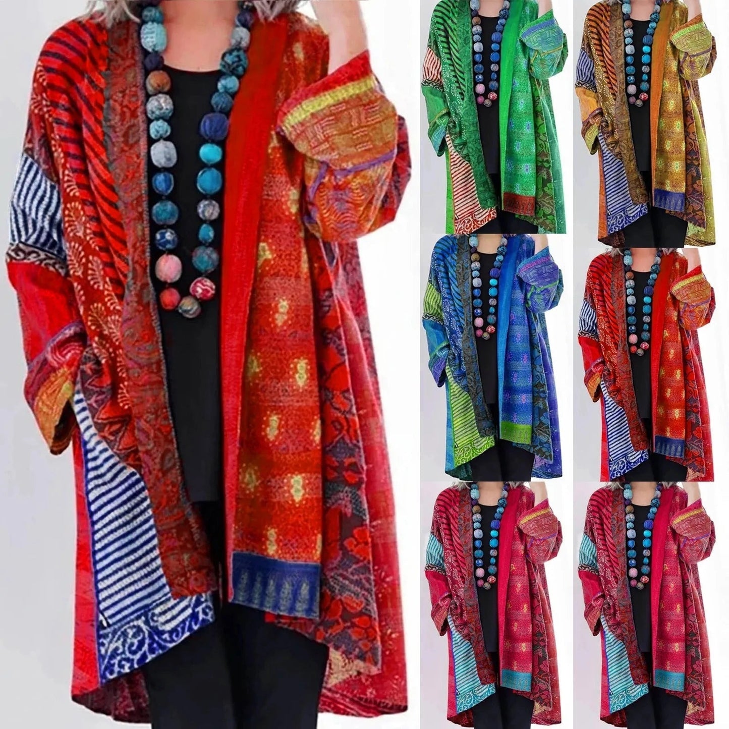 Women's Vintage Boho Open Front Kimono Cardigan – Casual Oversized Layer for Effortless Style