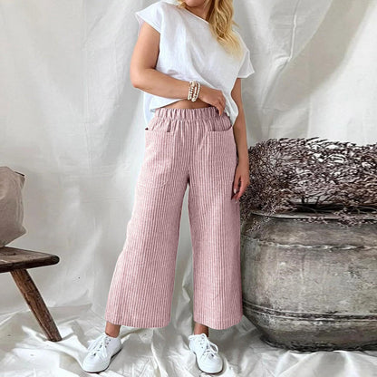 Betty – Loose Striped Cotton and Linen Casual Wide-leg Pants