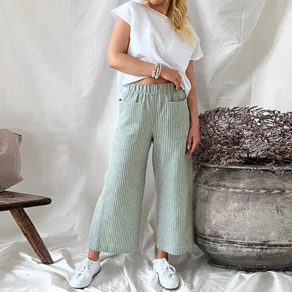 Betty – Loose Striped Cotton and Linen Casual Wide-leg Pants