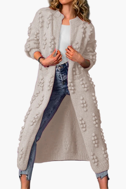 Women's Long Bubble Knit Cardigan – Casual Open Front Statement Outerwear