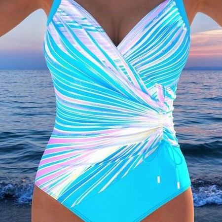 Wendy – One-Piece Swimsuit with Slanted Stripe Cross Pleating
