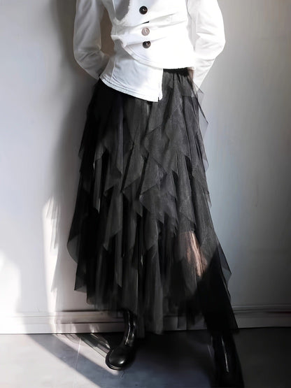Women's Sweet Asymmetric Tulle Midi Skirt for Elegant Occasions