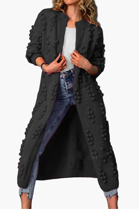 Women's Long Bubble Knit Cardigan – Casual Open Front Statement Outerwear
