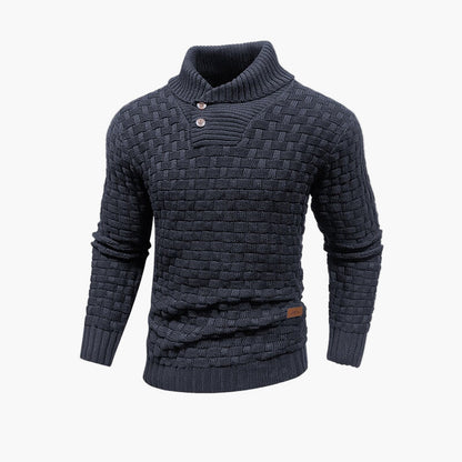 Men's Classic Thermal Knit Sweater with Button Collar – Stylish Fall Pullover