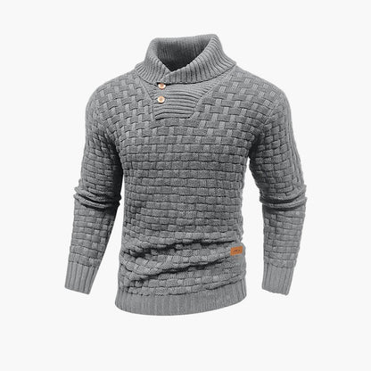 Men's Classic Thermal Knit Sweater with Button Collar – Stylish Fall Pullover