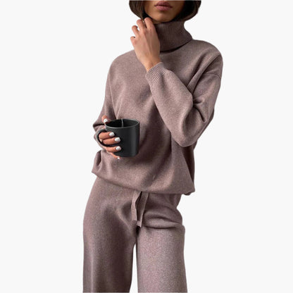 Women's Casual Turtleneck Sweater Lounge Set - Cozy Everyday Wear