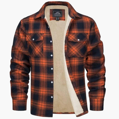 Men's Plaid Fleece-Lined Casual Jacket for Fall and Winter Outdoor Style