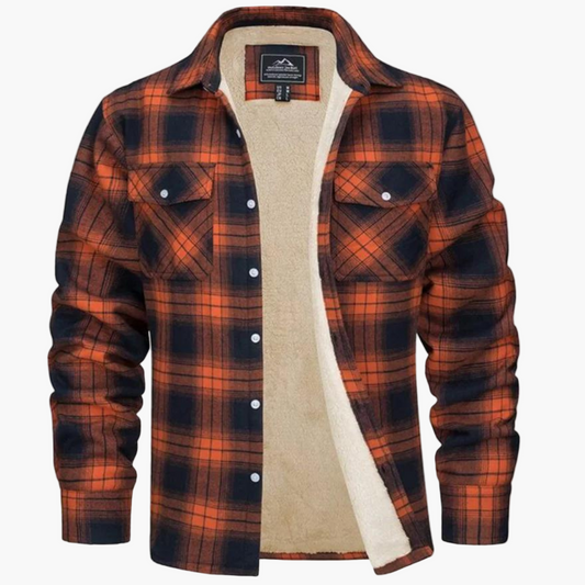Men's Plaid Fleece-Lined Casual Jacket for Fall and Winter Outdoor Style