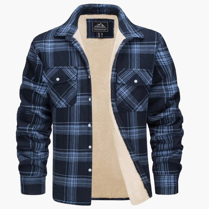 Men's Plaid Fleece-Lined Casual Jacket for Fall and Winter Outdoor Style