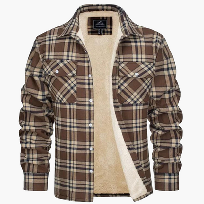 Men's Plaid Fleece-Lined Casual Jacket for Fall and Winter Outdoor Style