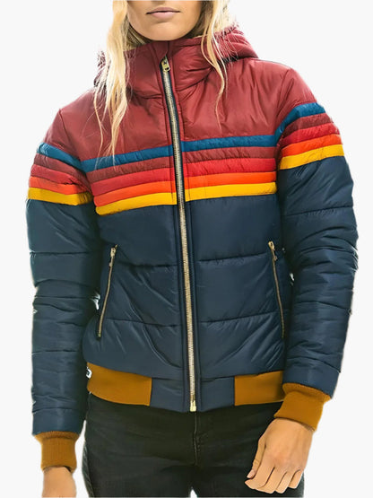 Women's Retro Puffer Jacket with Hood - Casual Winter Outerwear for Everyday Style