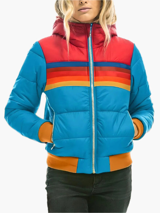 Women's Retro Puffer Jacket with Hood - Casual Winter Outerwear for Everyday Style