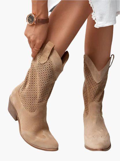 Women's Western Cowboy Boots with Zipper – Fashionable and Breathable Style for Casual Wear