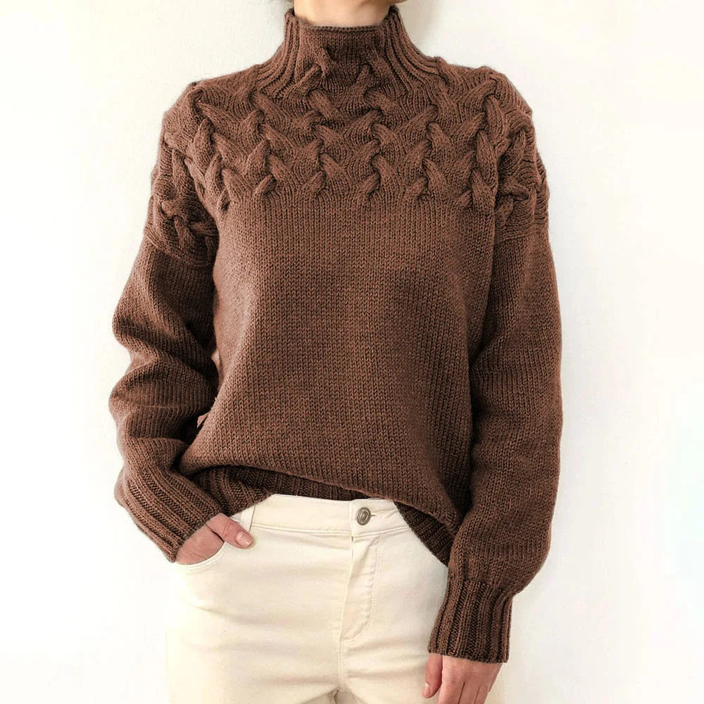 Julia – Women's Embossed Lantern Sleeve Turtleneck Sweater