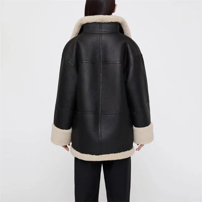 Tracy – Women's Vegan Leather Jacket with Cozy Shearling Lining