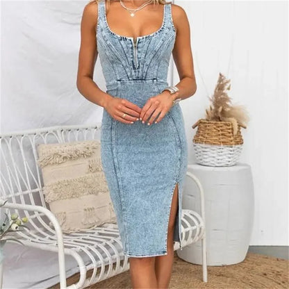 Tanya – Women's Sleeveless Retro Denim Bodycon Dress