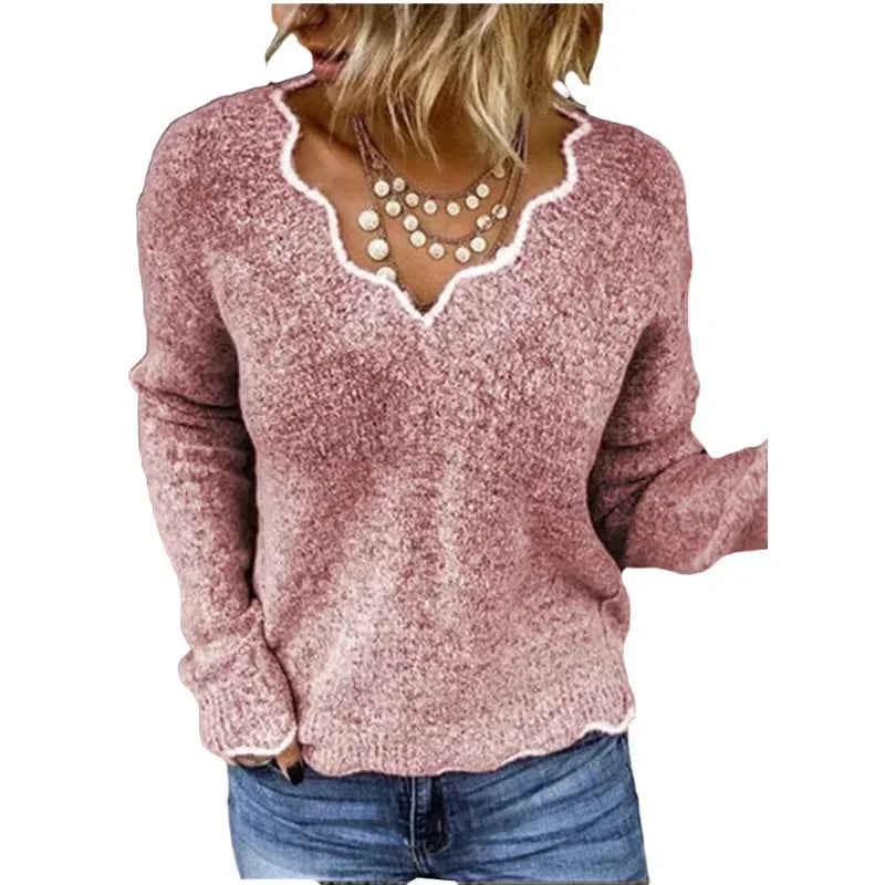 Hannah – Women's Casual V-Neck Triblock Sweater